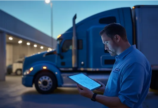 TEN Employee on ipad in from of truck